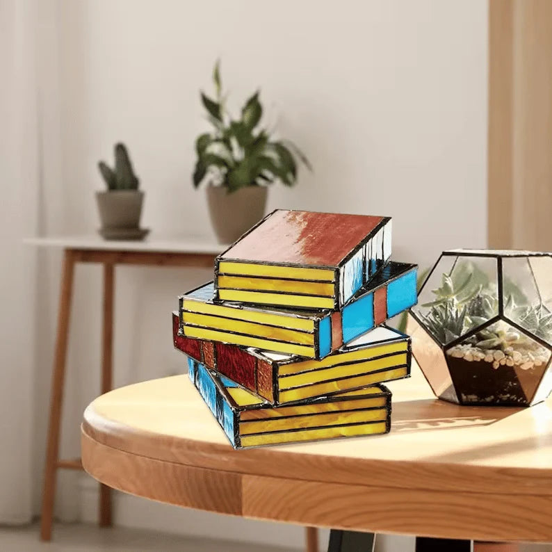 Table Lamp Stacked Books Tiffany Style Stained Glass
