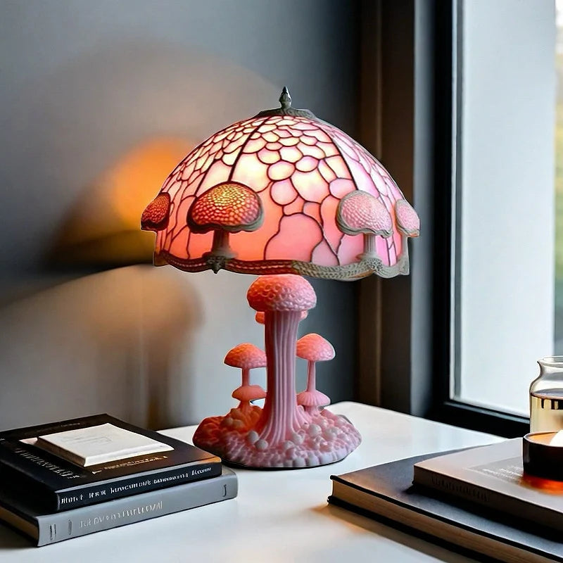 Table Lamp Stained Glass Mosaic Handcrafted Ambient Lighting