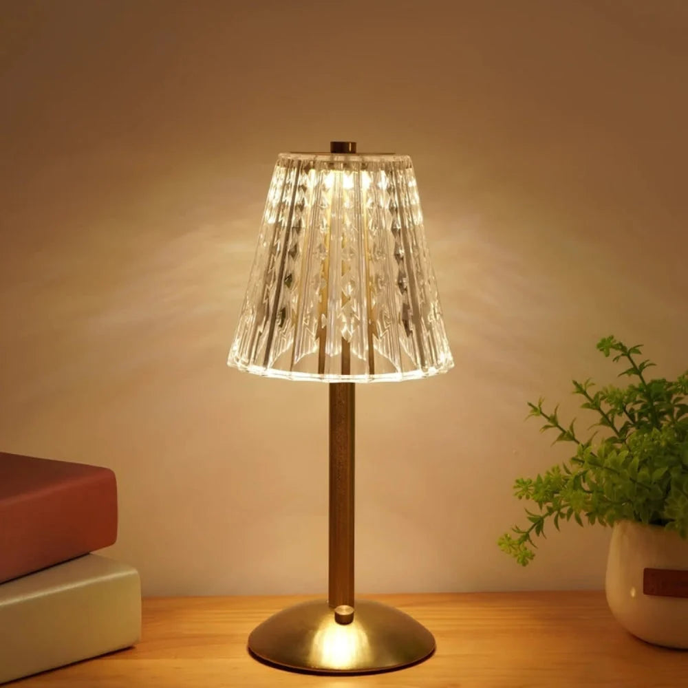 Table Lamp Tall Crystal Rechargeable Dimmable