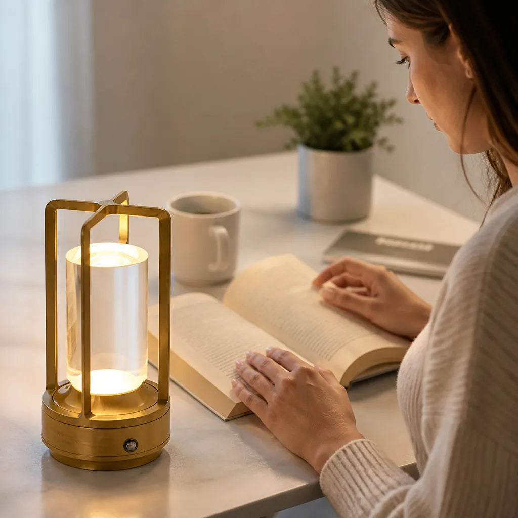 Table Lamp Touch Dimmable USB Rechargeable Metal & Glass