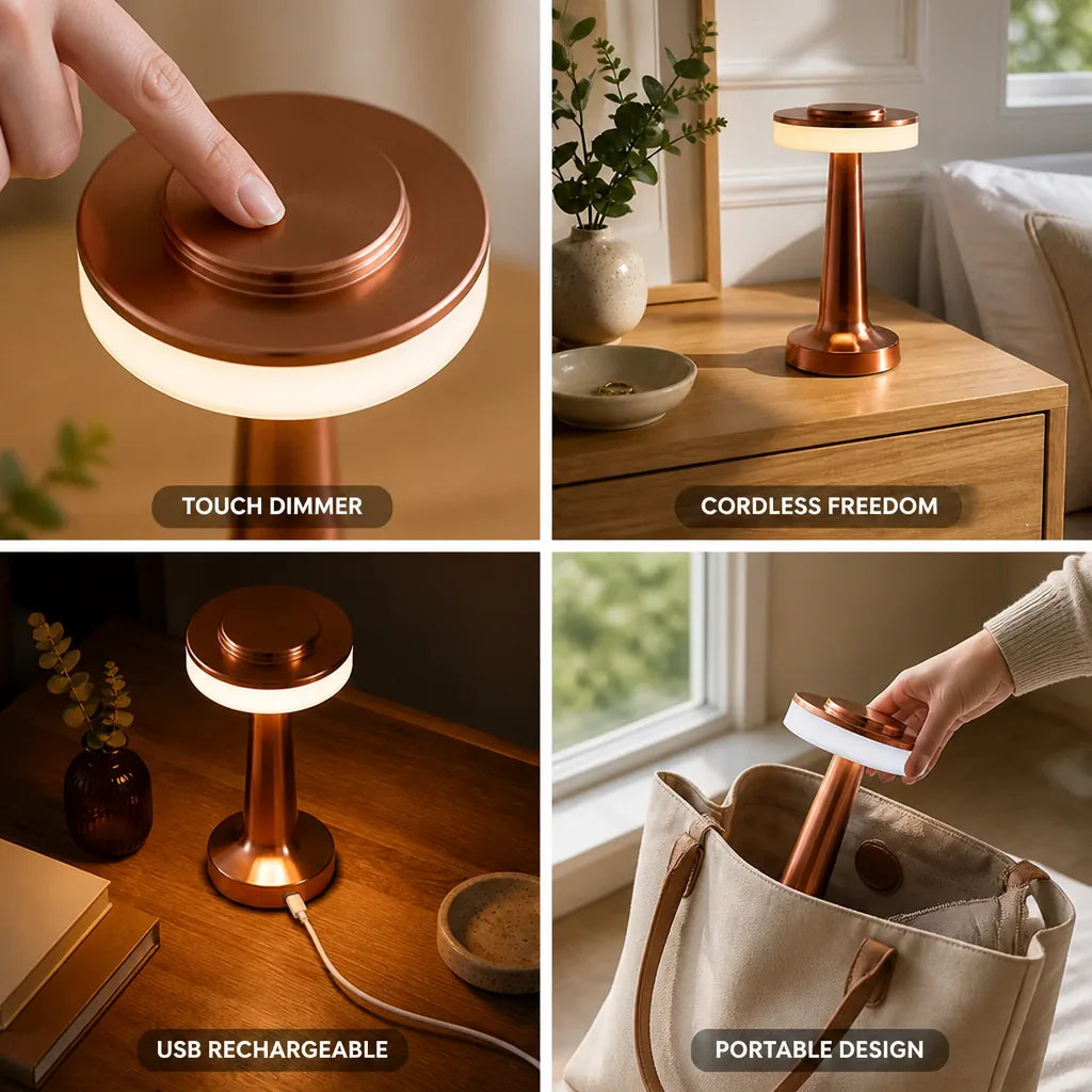 Table Lamp Touch Dimmer USB-C Rechargeable 25 Hour Runtime