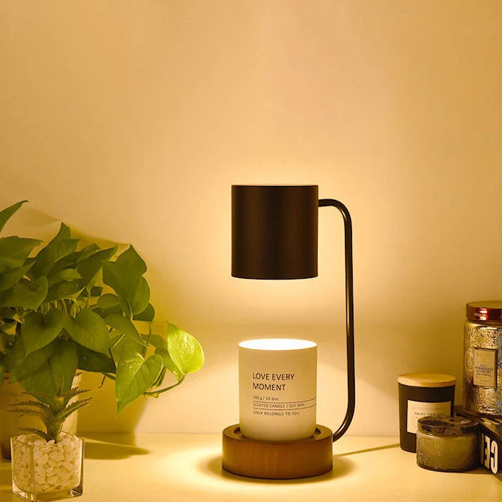 Table Lamp Wood Base Matte Metal Dimmer & Timer