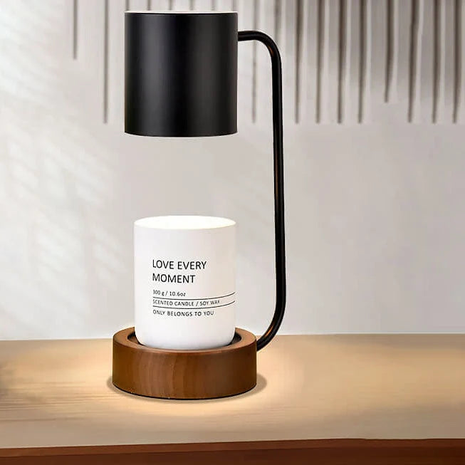 Table Lamp Wood Base Matte Metal Dimmer & Timer
