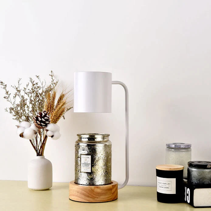 Table Lamp Wood Base Matte Metal Dimmer & Timer