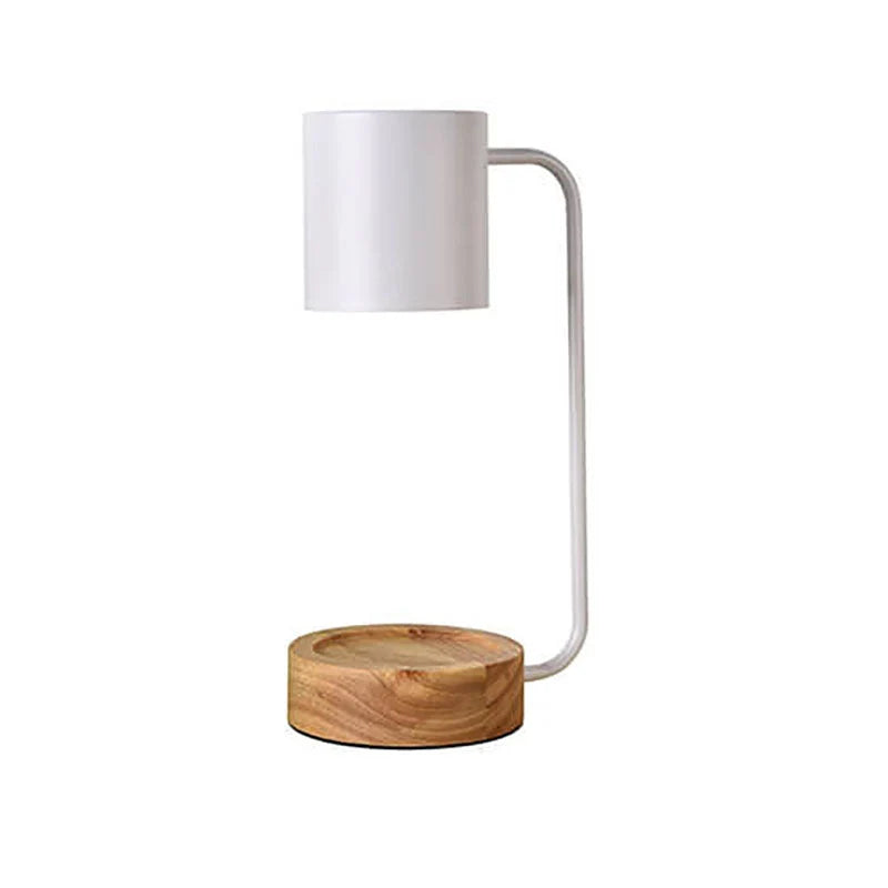 Table Lamp Wood Base Matte Metal Dimmer & Timer