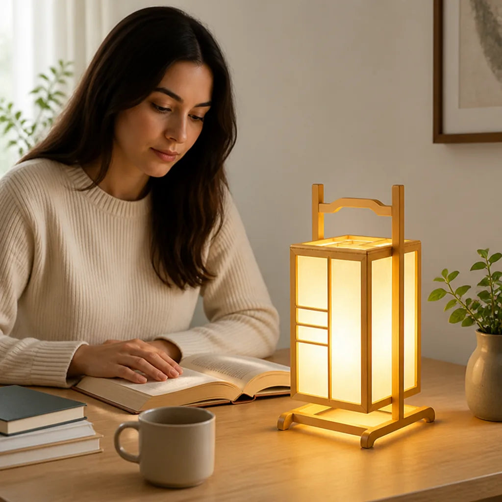 Table Lamp Wooden Integrated LED Warm Glow