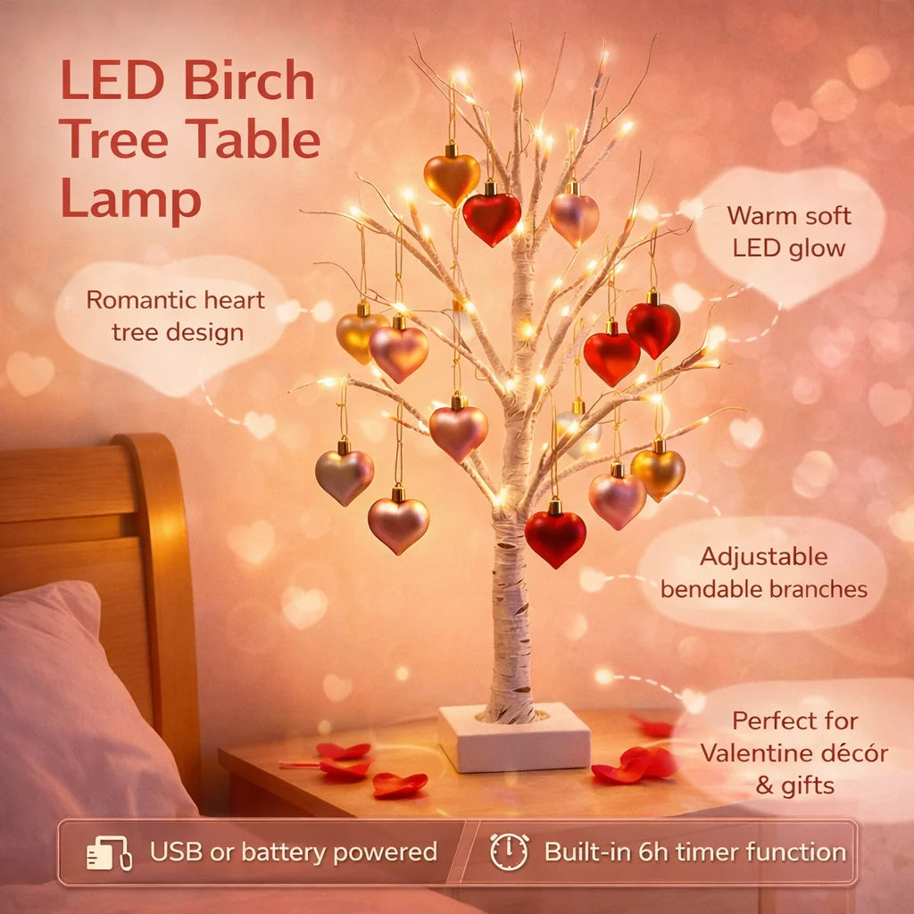Table Light Pale Birch-Look Warm LED Battery-Powered