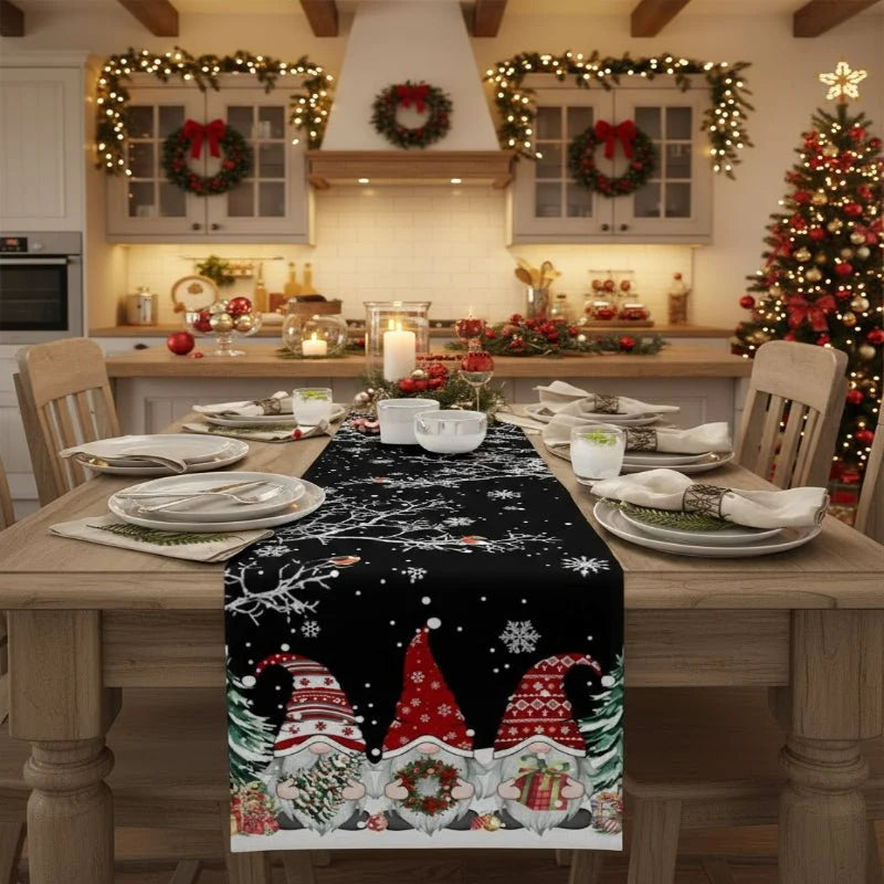 Table Runner 100% Linen Snowflake & Elf Design Machine Washable