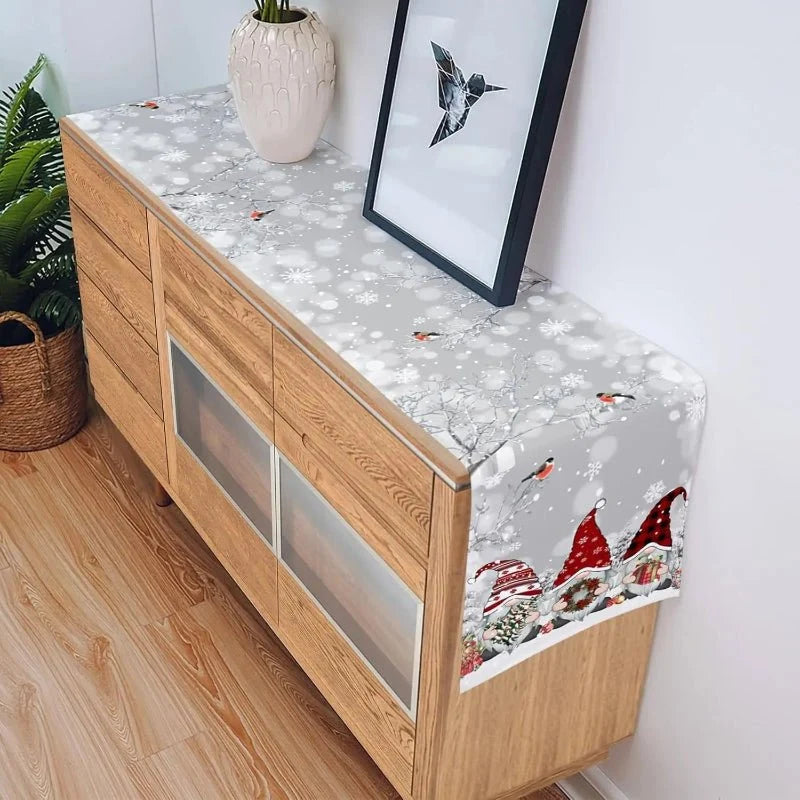 Table Runner 100% Linen Snowflake & Elf Design Machine Washable