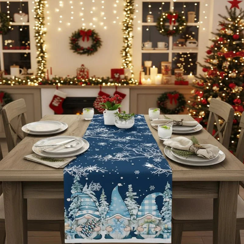 Table Runner 100% Linen Snowflake & Elf Design Machine Washable