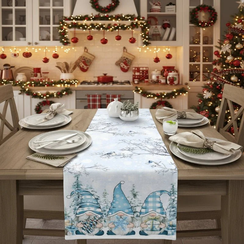 Table Runner 100% Linen Snowflake & Elf Design Machine Washable
