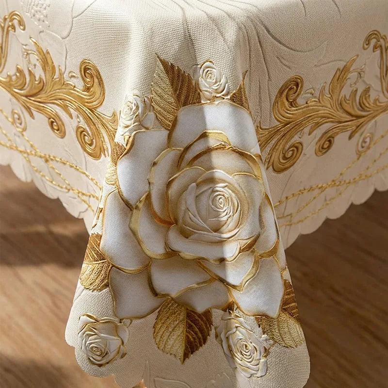 Tablecloth Gold Rose Pattern Water-Resistant Surface