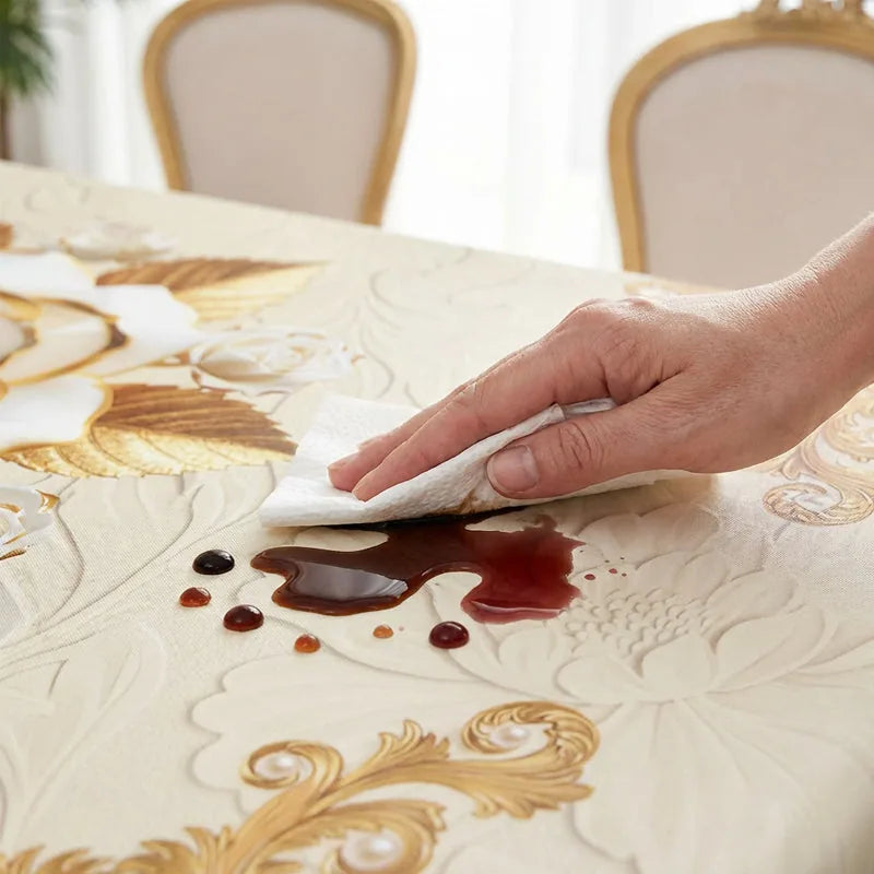 Tablecloth Gold Rose Pattern Water-Resistant Surface