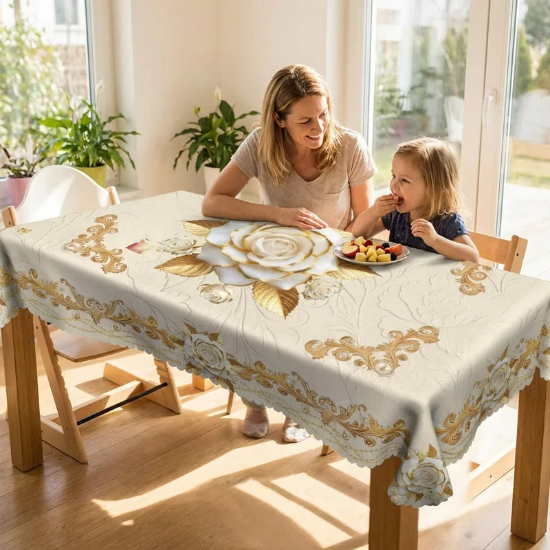 Tablecloth Gold Rose Pattern Water-Resistant Surface