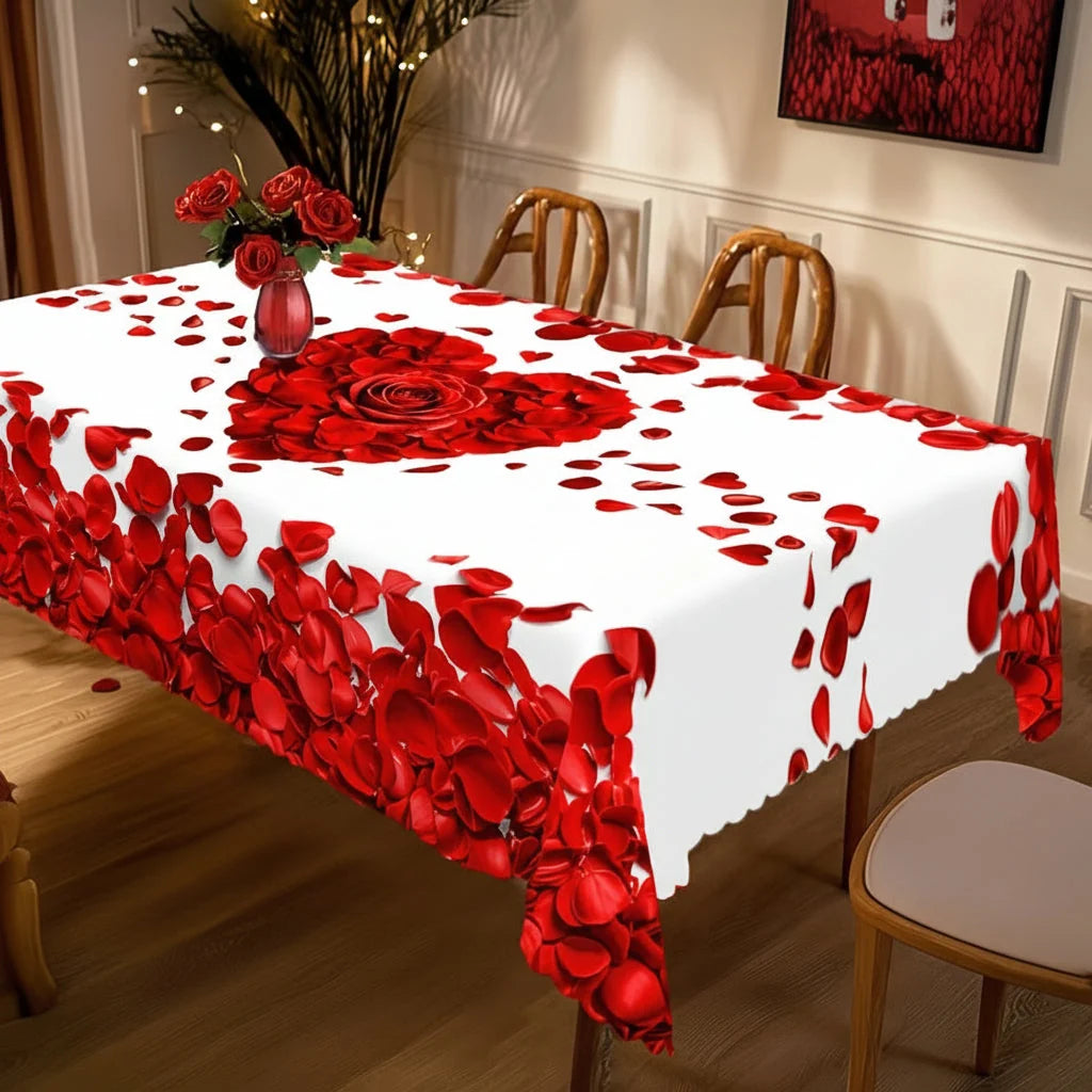 Tablecloth Rose Petal & Heart Print Polyester Machine Washable