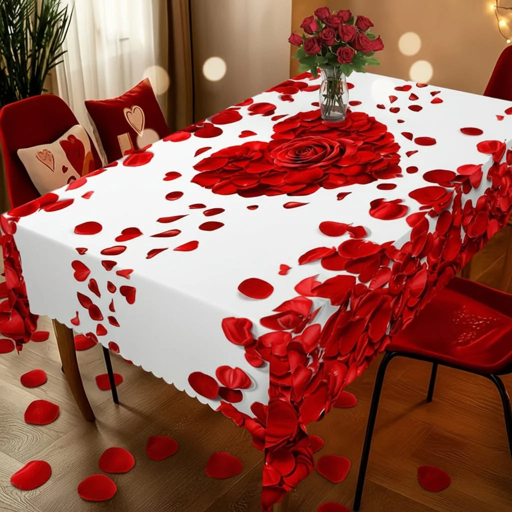 Tablecloth Rose Petal & Heart Print Polyester Machine Washable