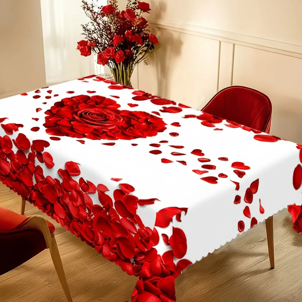 Tablecloth Rose Petal & Heart Print Polyester Machine Washable