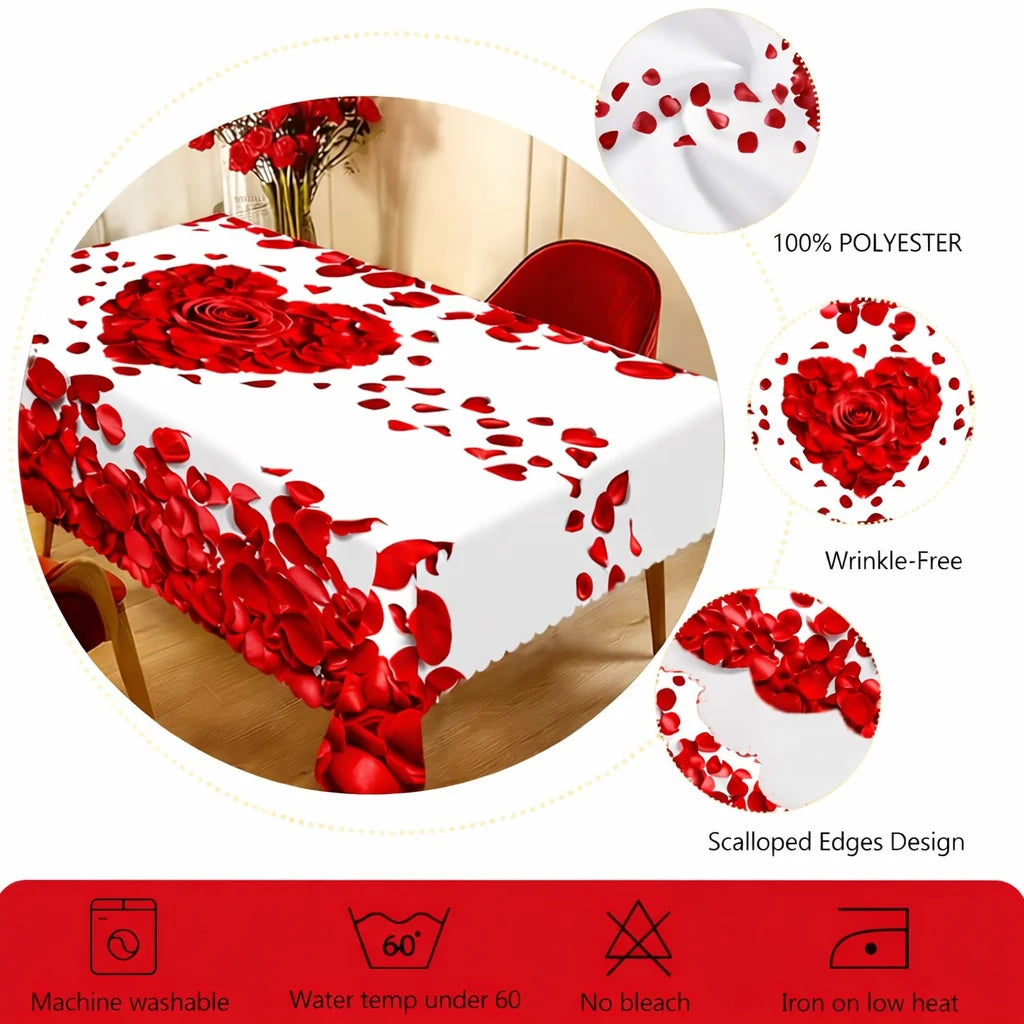 Tablecloth Rose Petal & Heart Print Polyester Machine Washable