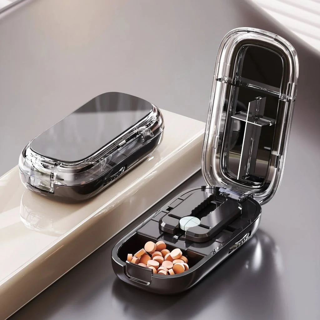 Tablet Cutter Stainless Steel Blade Concealed Pill Compartment