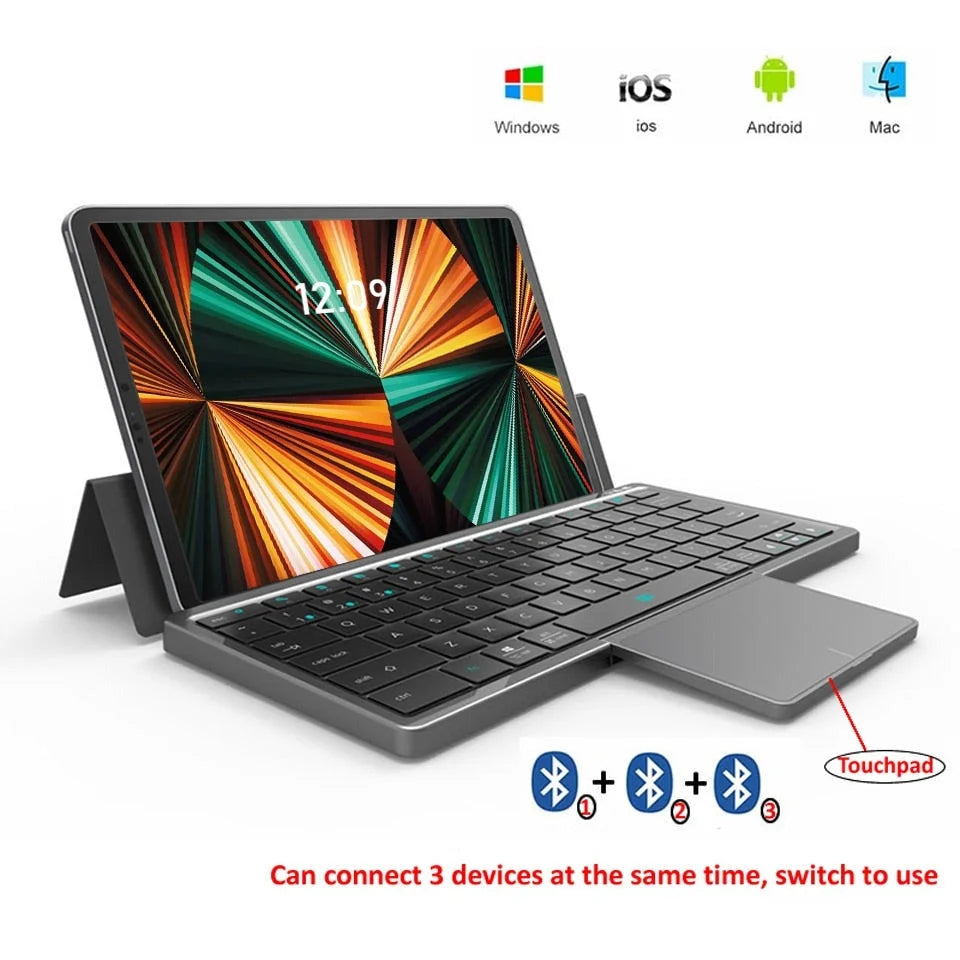 Tablet Keyboard Bluetooth With Touchpad & Built-In Holder