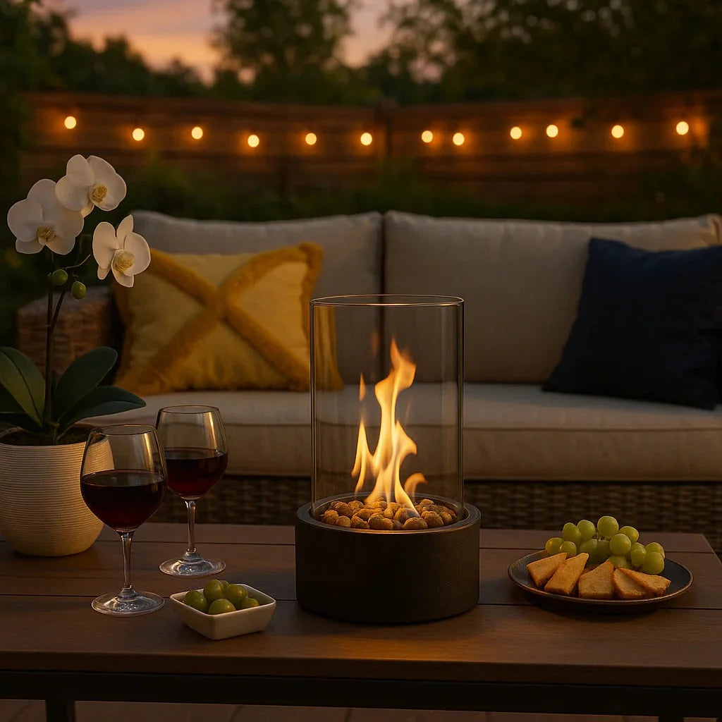 Tabletop Bioethanol Fireplace Glass Panels & Metal Base