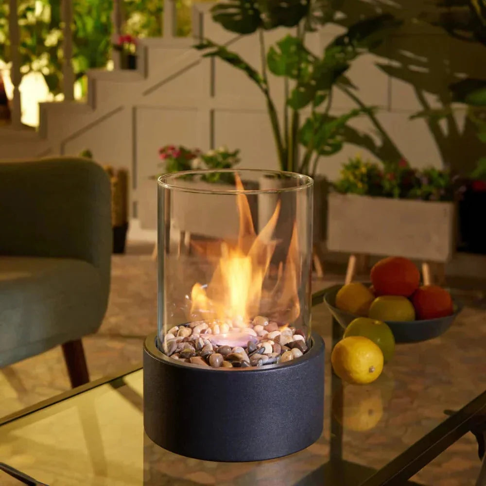 Tabletop Bioethanol Fireplace Glass Panels & Metal Base