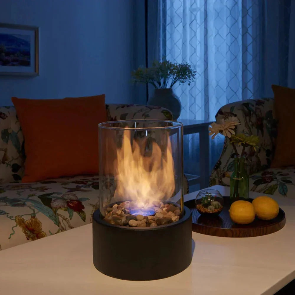 Tabletop Bioethanol Fireplace Glass Panels & Metal Base