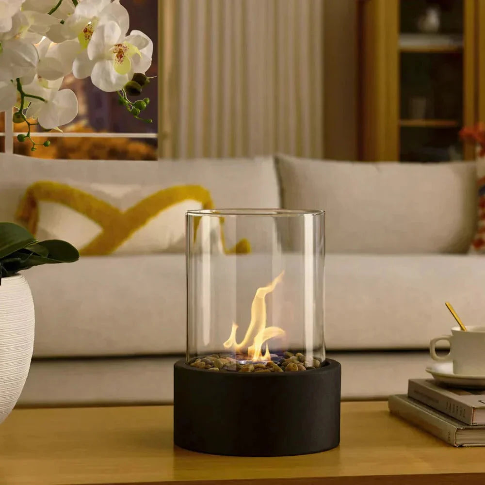 Tabletop Bioethanol Fireplace Glass Panels & Metal Base