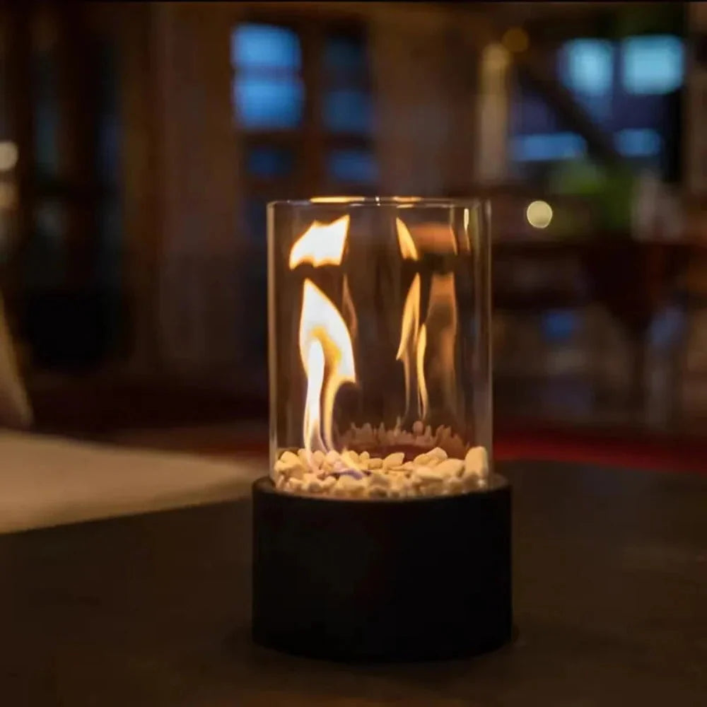 Tabletop Bioethanol Fireplace Glass Panels & Metal Base