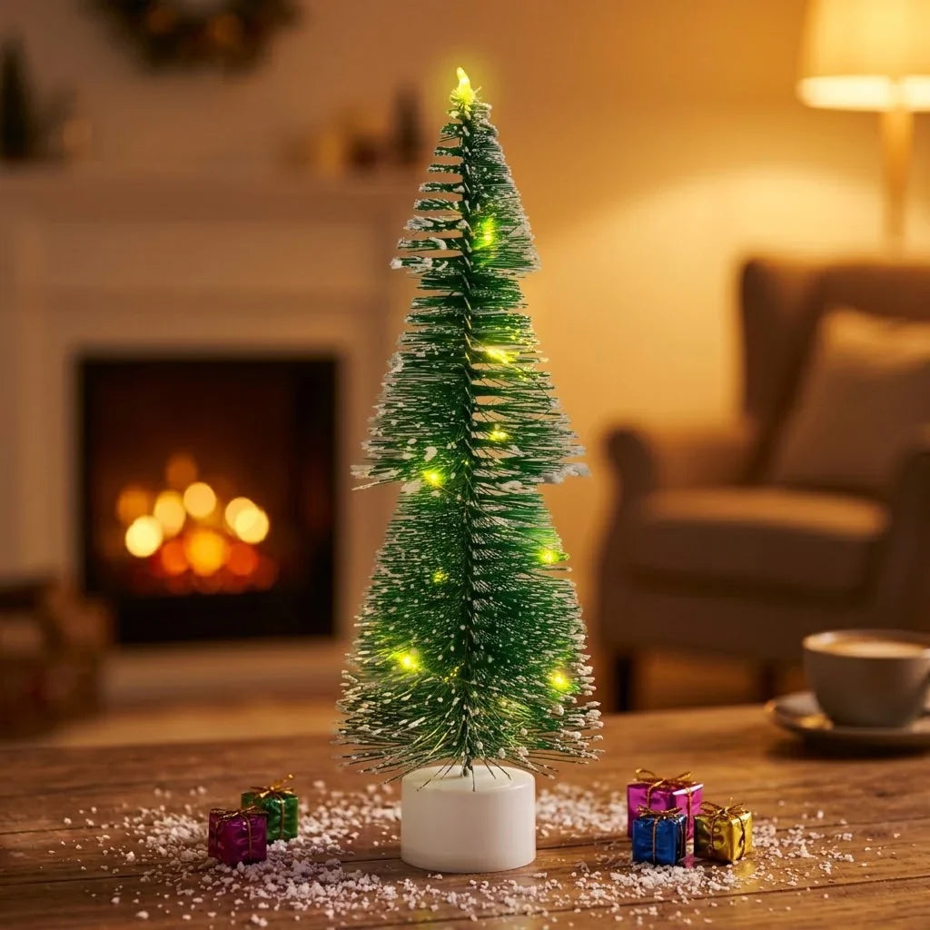 Tabletop Christmas Tree Faux Pine Warm White LED Compact