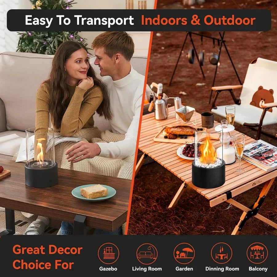 Tabletop Ethanol Fireplace Glass Enclosure Snuffer Included