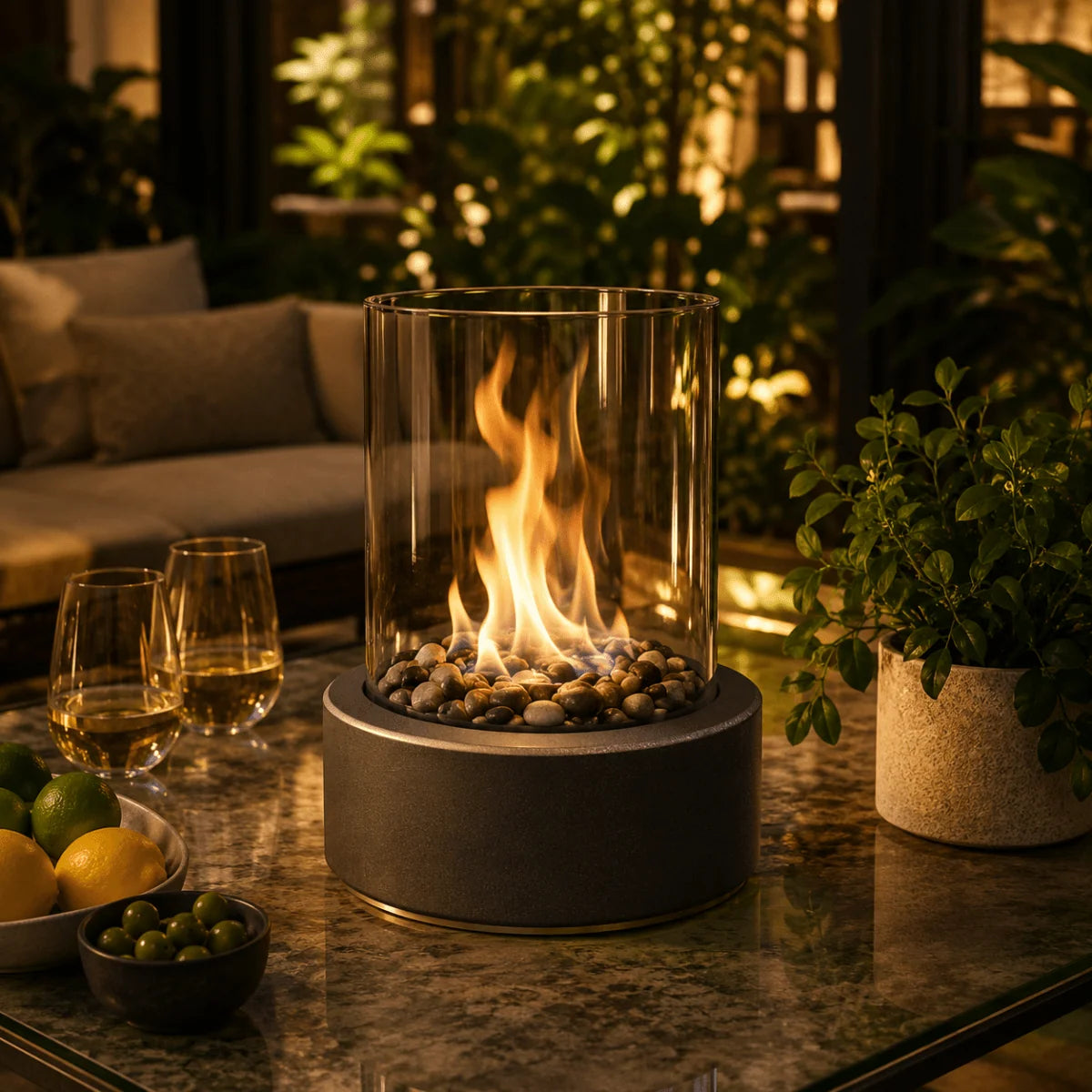 Tabletop Fireplace Bioethanol Fuel Heat-Resistant Glass Minimalist Design