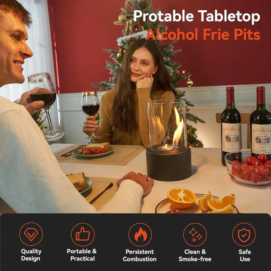 Tabletop Fireplace Portable Ethanol Smokeless Heat-Resistant Glass