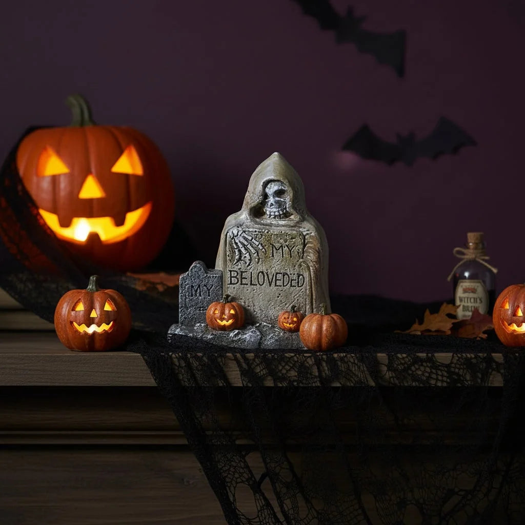 Tabletop Gravestone Matte Grey Moulded Detail & Stable Base