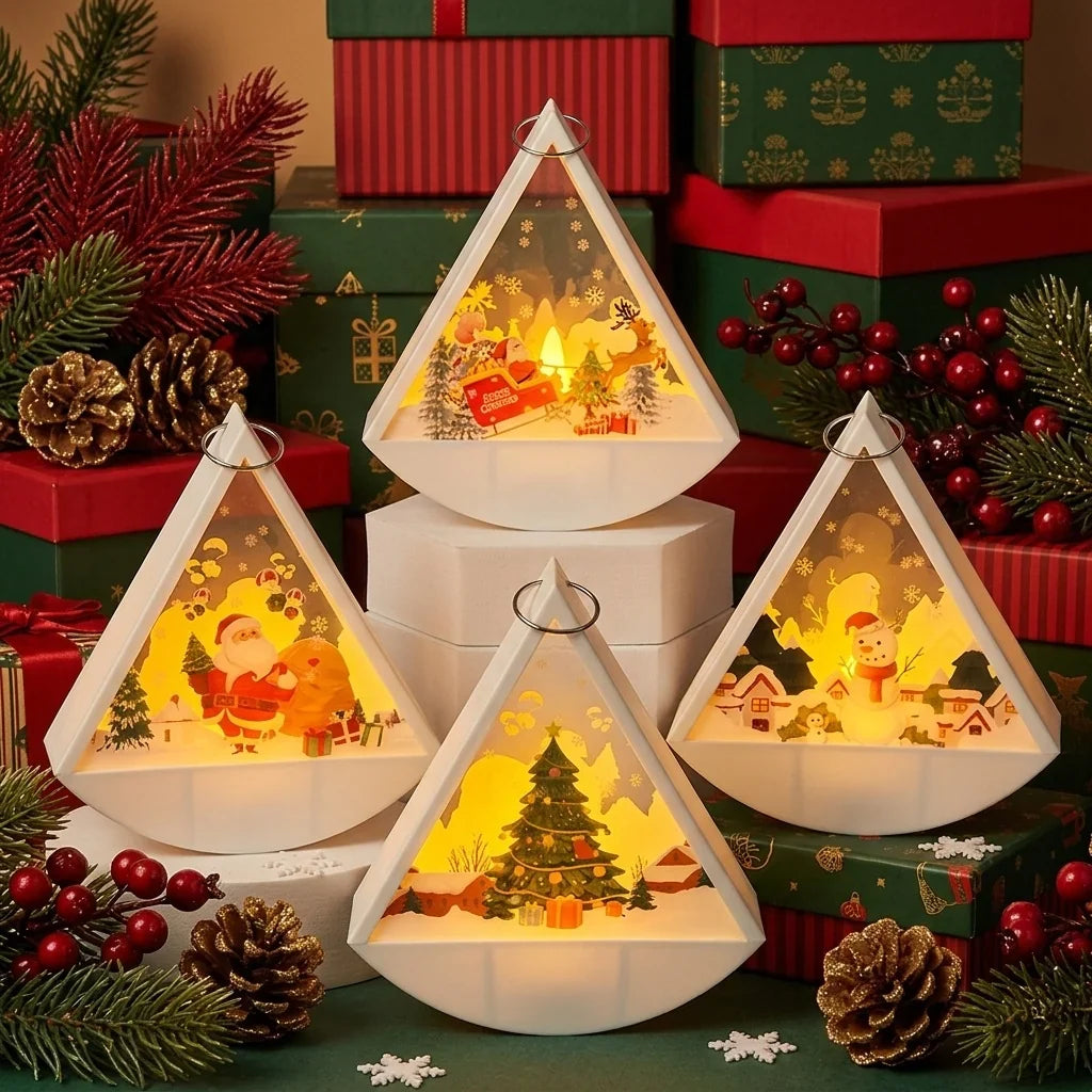 Tabletop Light Triangular Santa Scene Warm White LED