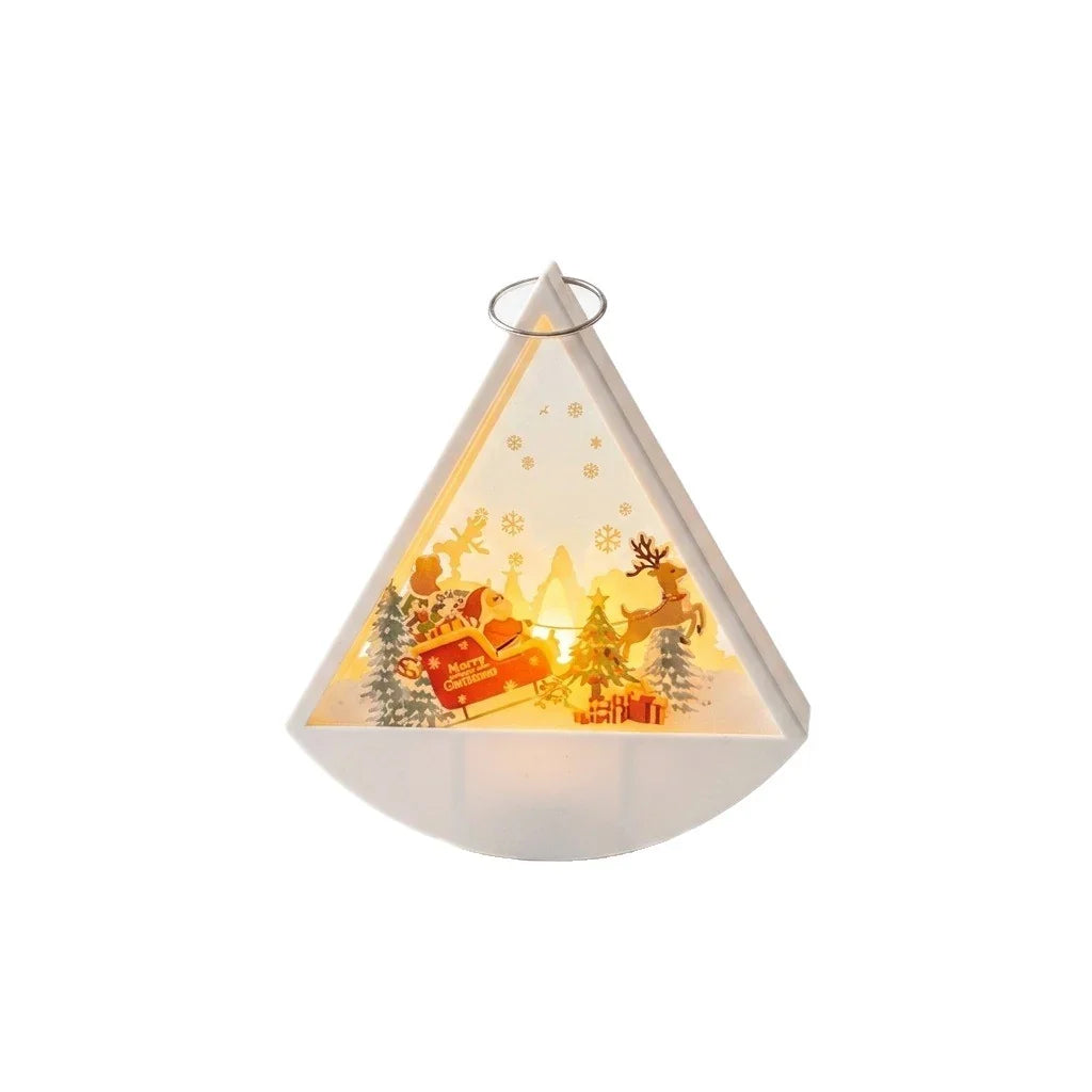 Tabletop Light Triangular Santa Scene Warm White LED