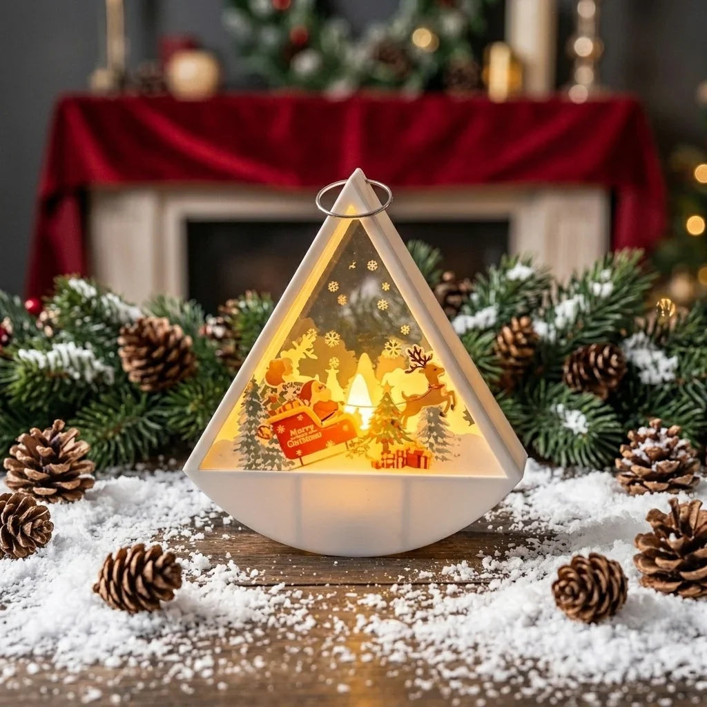 Tabletop Light Triangular Santa Scene Warm White LED