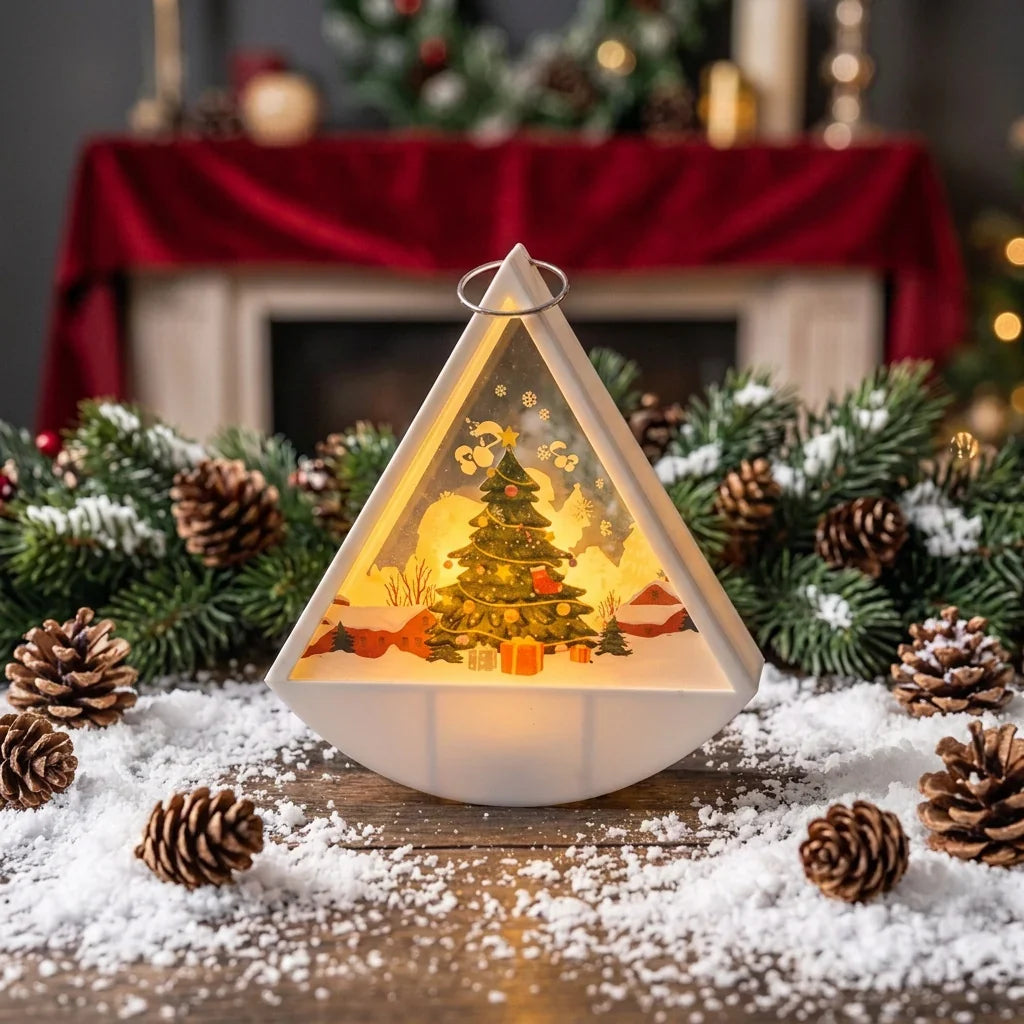 Tabletop Light Triangular Santa Scene Warm White LED