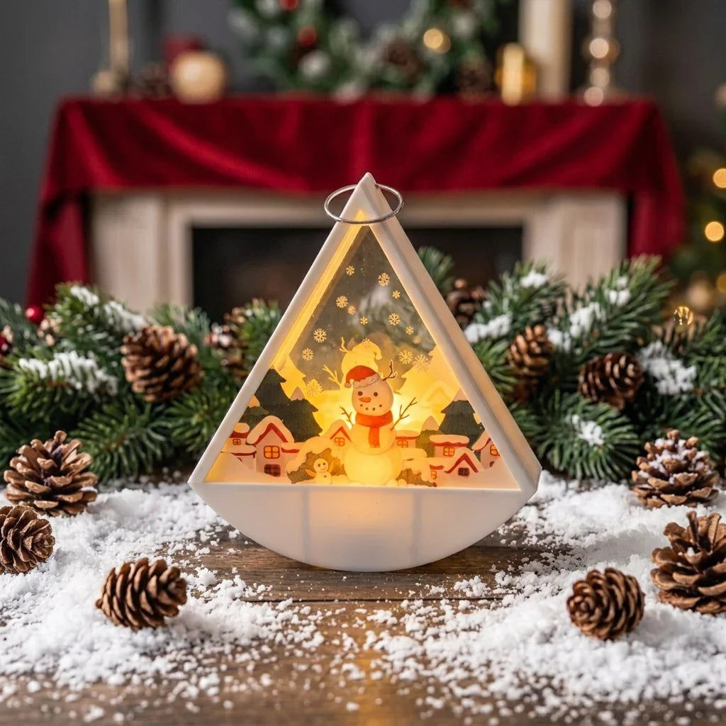 Tabletop Light Triangular Santa Scene Warm White LED