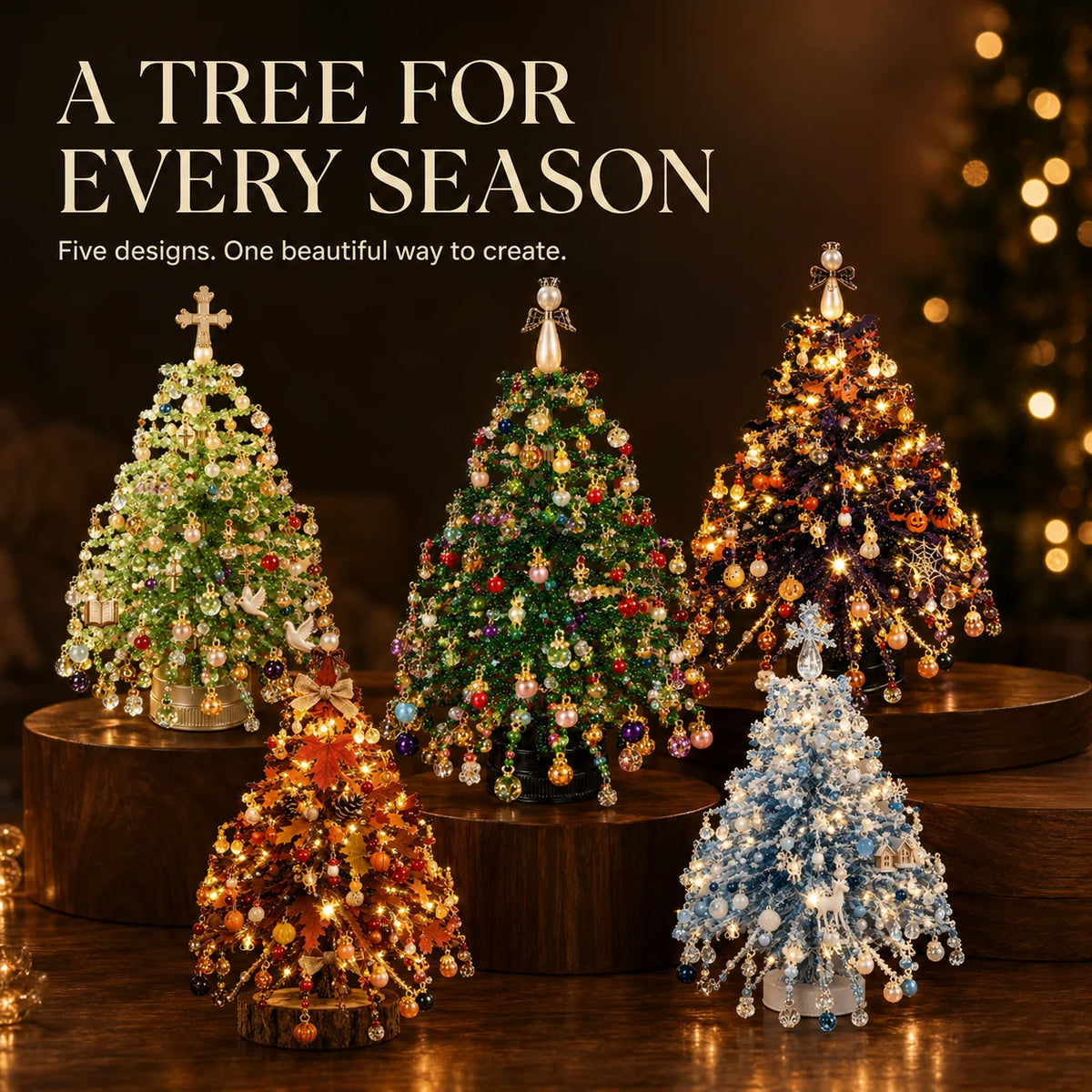 Tabletop Tree Craft Kit Beaded Reusable Seasonal Decor
