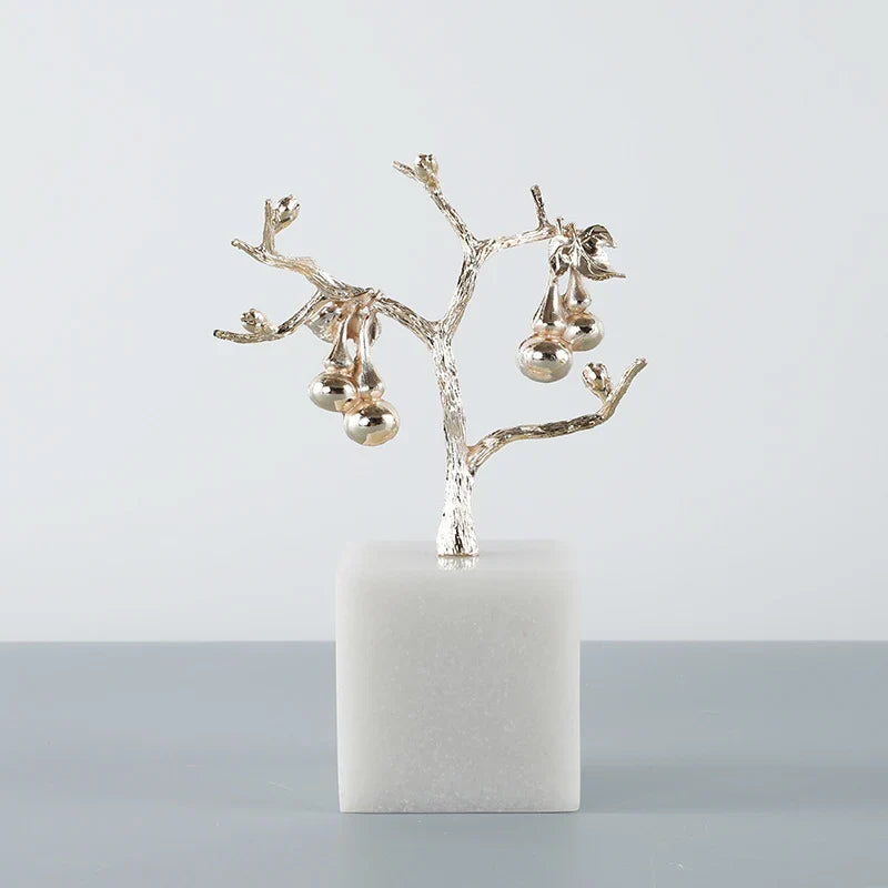 Tabletop Tree Sculpture Gold Metal Compact