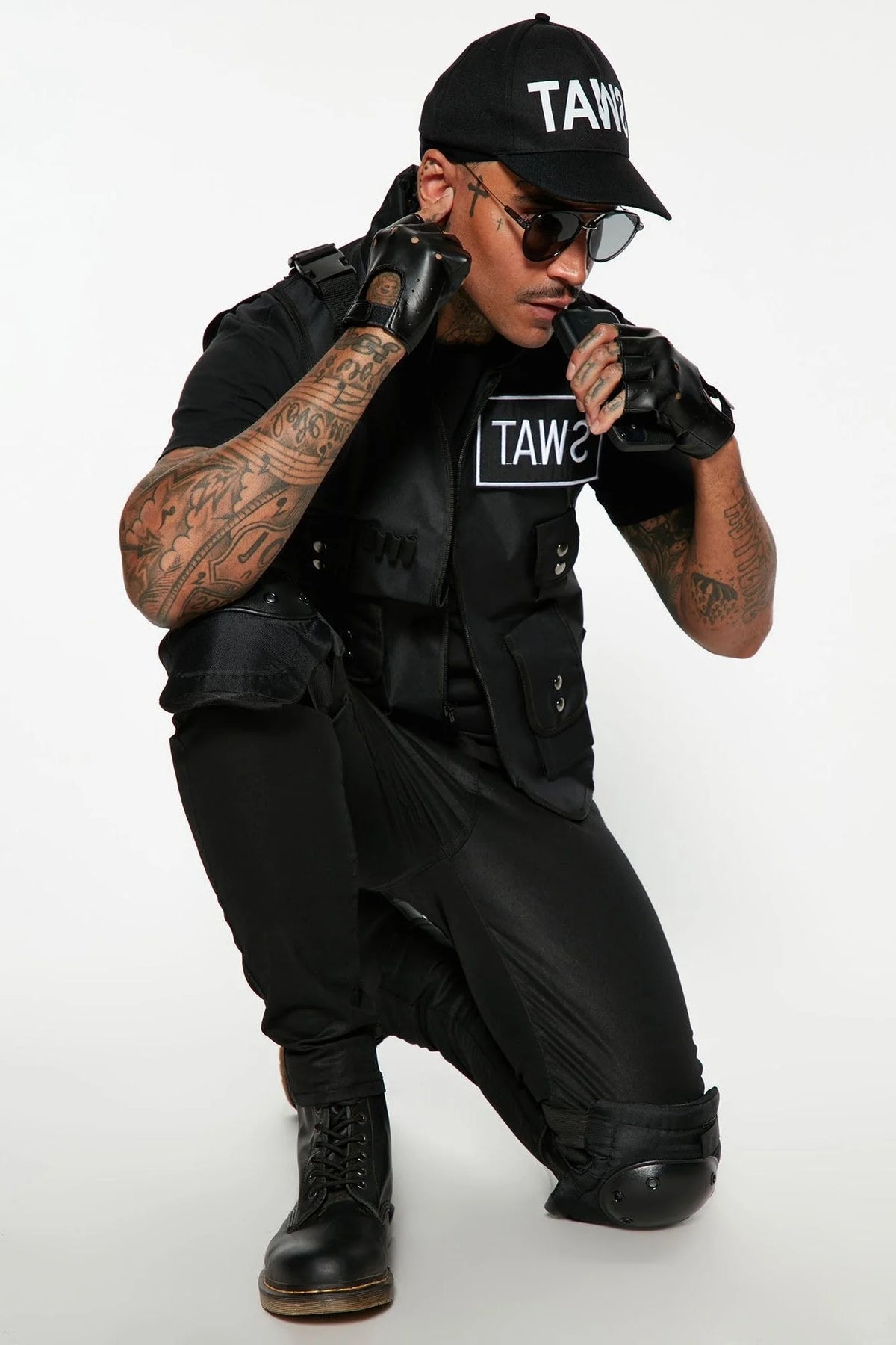 Tactical Costume Set Adjustable Vest, Cap & Fingerless Gloves