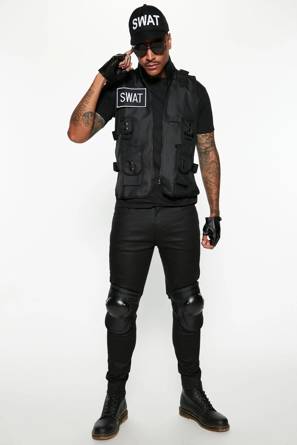 Tactical Costume Set Adjustable Vest, Cap & Fingerless Gloves