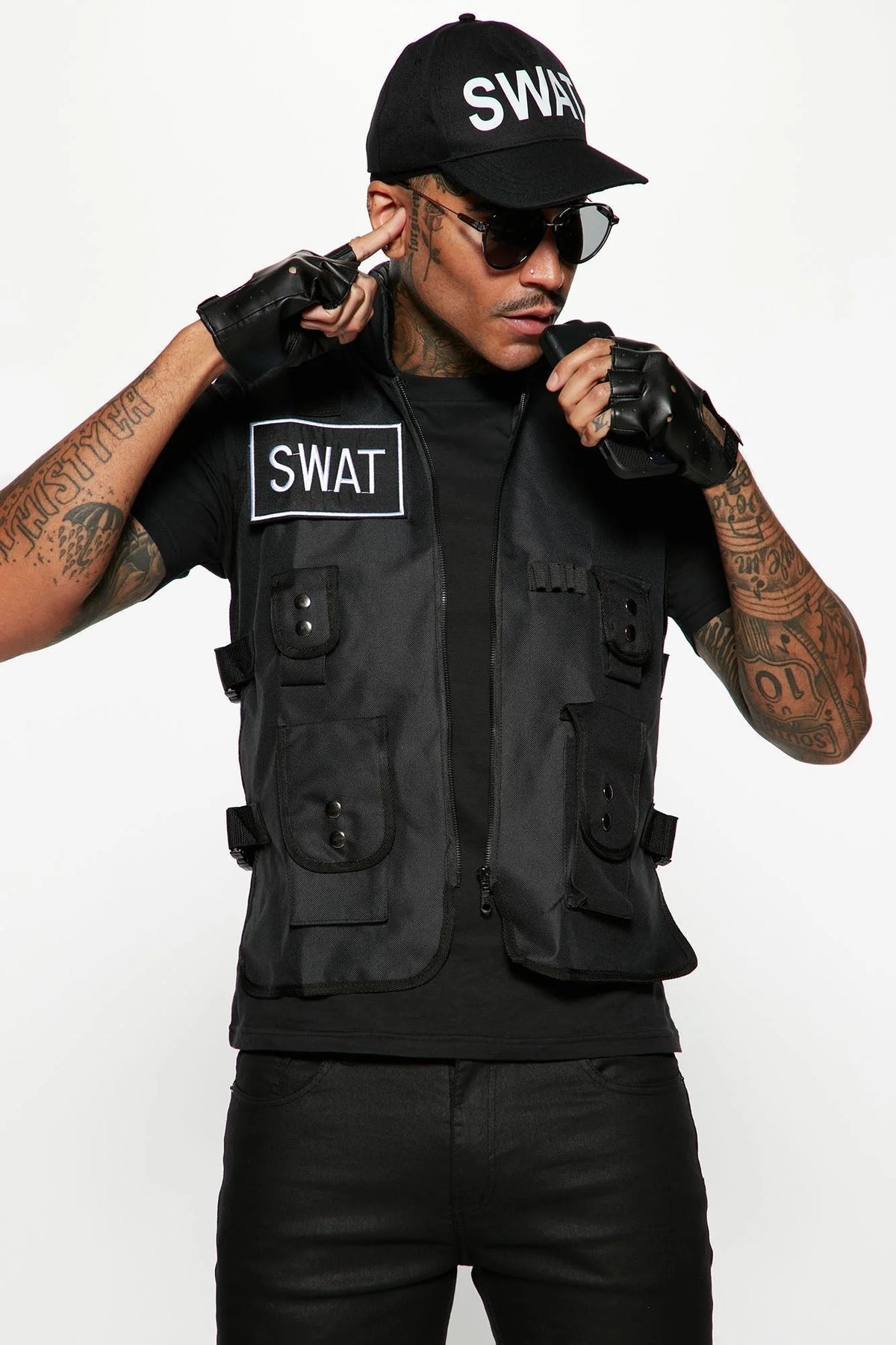 Tactical Costume Set Adjustable Vest, Cap & Fingerless Gloves