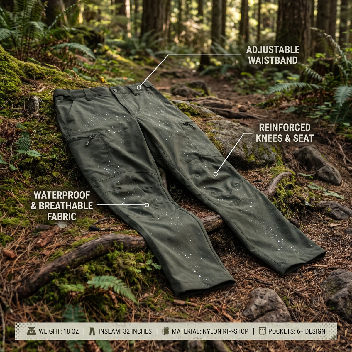 Tactical Pants Ripstop Water-Repellent Reinforced Seams