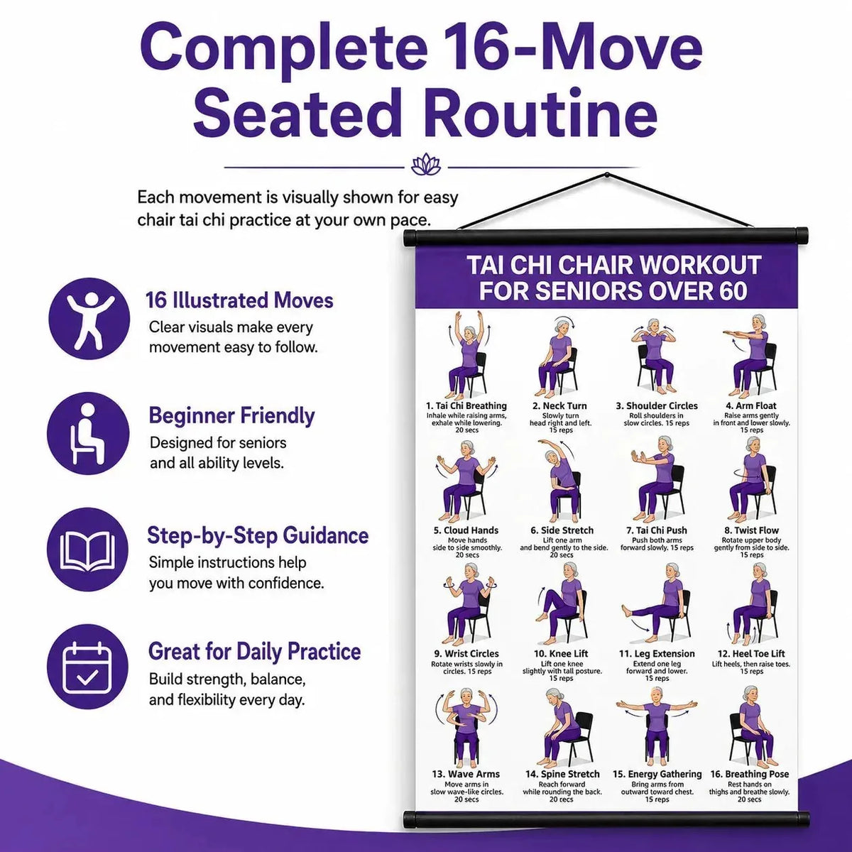 Tai Chi Wall Chart 16 Illustrated Seated Exercises