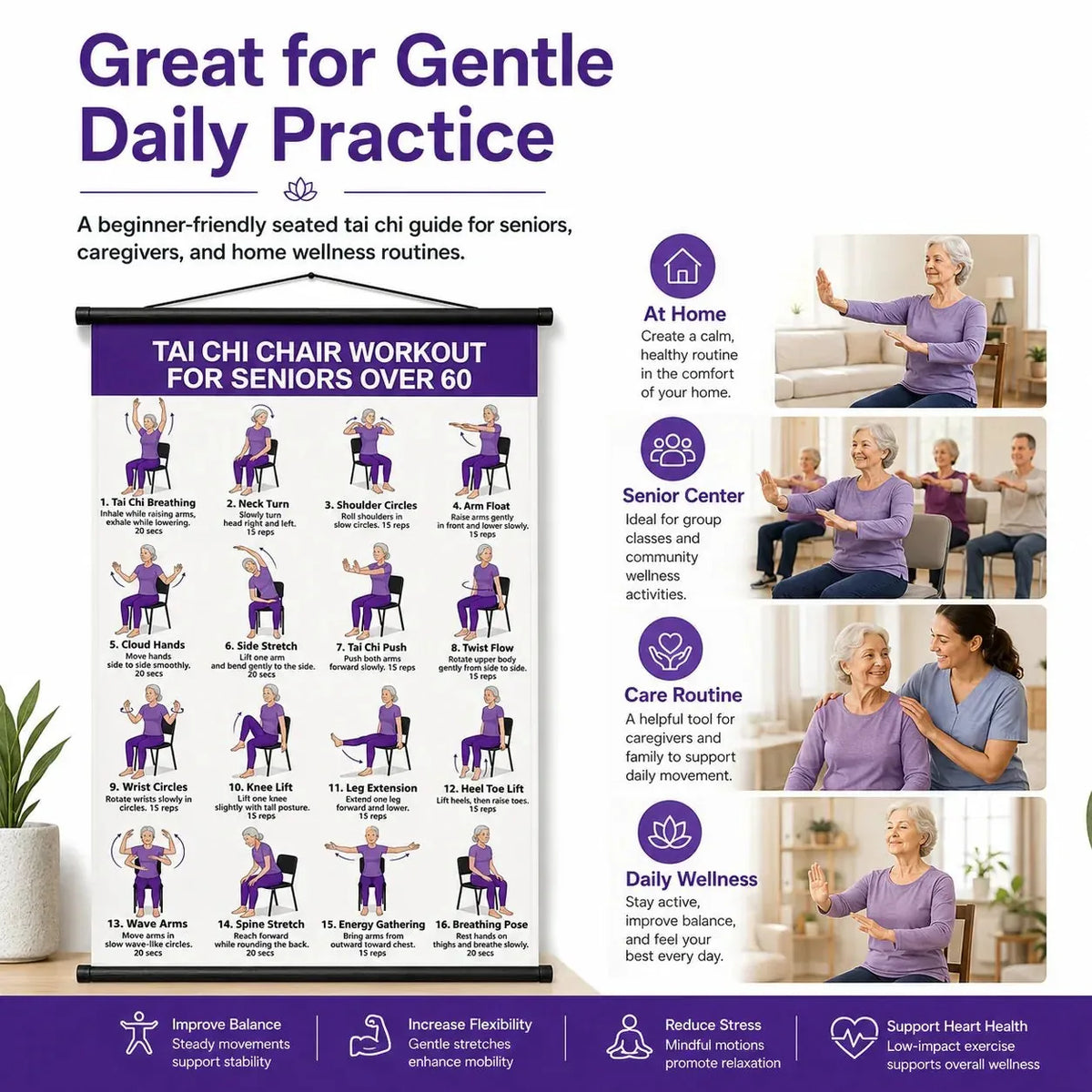 Tai Chi Wall Chart 16 Illustrated Seated Exercises