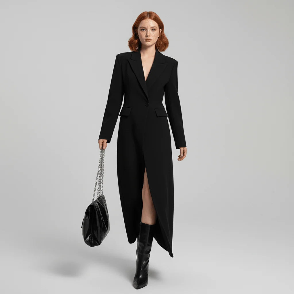 Tailored Coat Slim Fit Mid-Calf Length Structured Shoulders