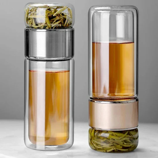 Tea Infuser Bottle Double-Wall Borosilicate & Built-In Strainer