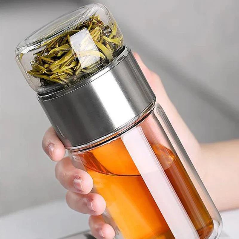 Tea Infuser Bottle Double-Wall Borosilicate & Built-In Strainer